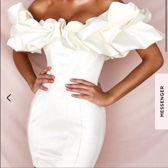 House of CB Selena Ivory Satin Ruffle Strapless Dress
